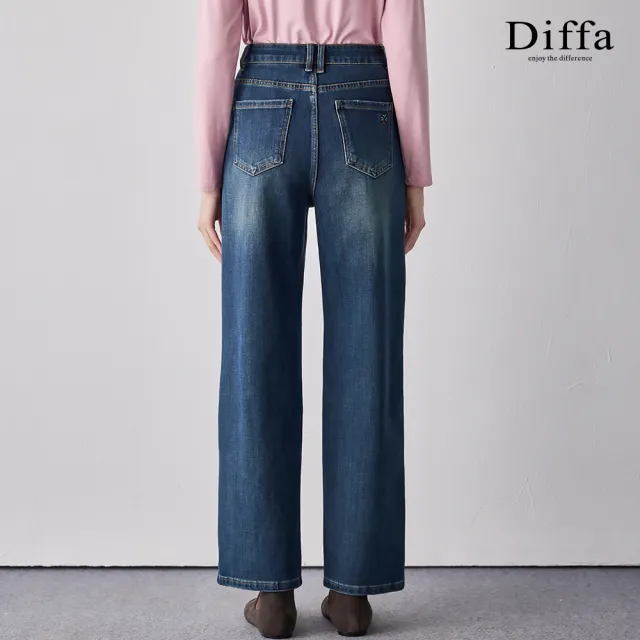 【Diffa】幸運草壓印刷色牛仔法棍褲(丹寧)-女