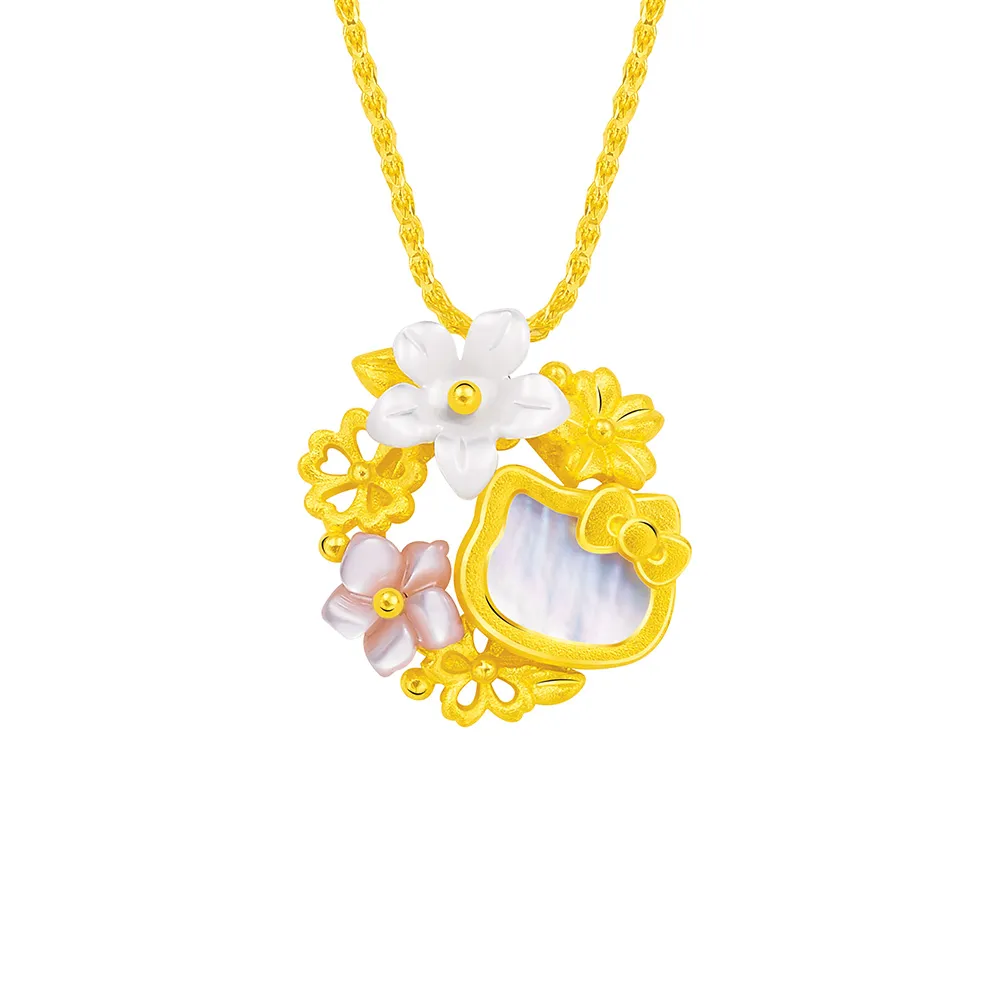 【Just Gold 鎮金店】Hello Kitty 櫻花綻放-華麗版 黃金吊墜(不含鍊)
