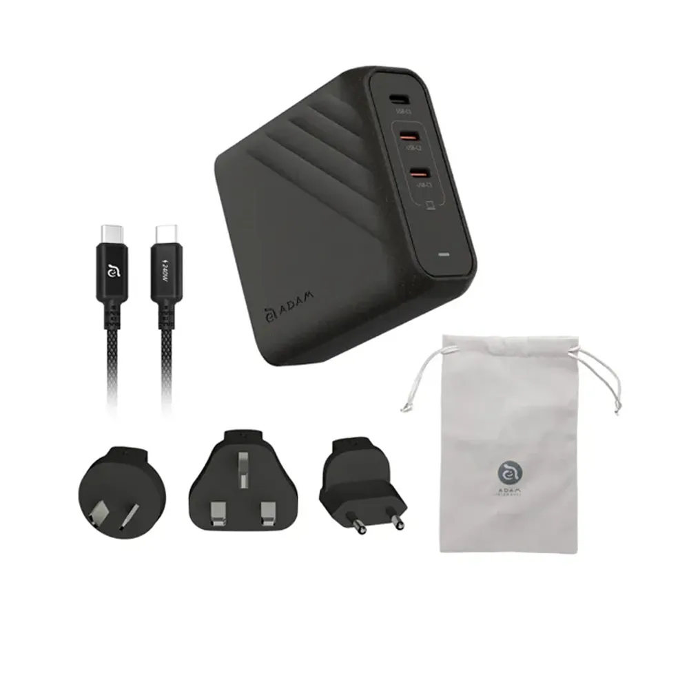 【ADAM 亞果元素】OMNIA Pro 140 140W 3孔旅行萬用急速電源供應器(送200cm 充電線及萬國轉接頭)