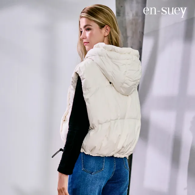 【en-suey 銀穗】多功能調節繩連帽羽絨背心-女
