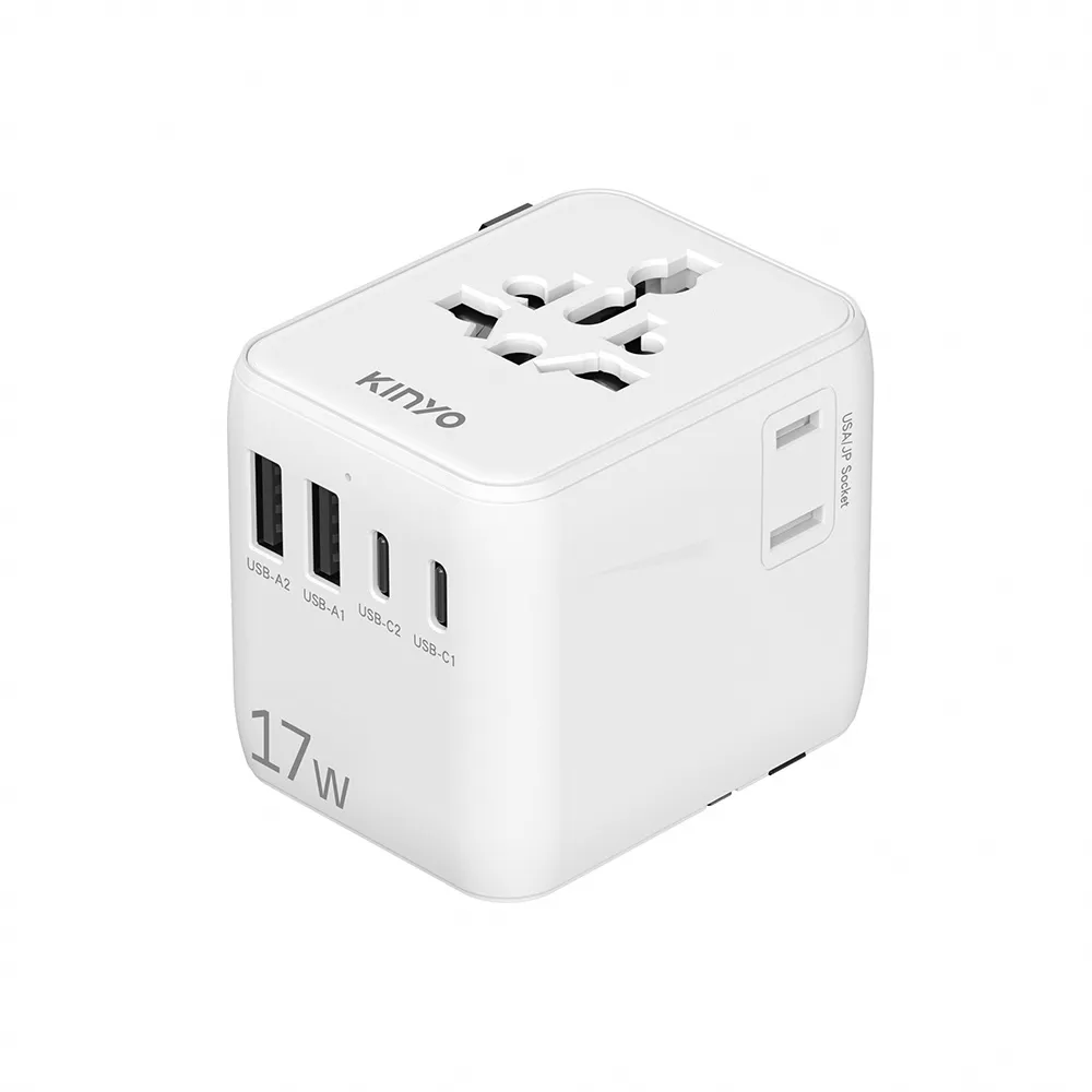 【KINYO】多合一雙插座萬國轉接頭17W(USB+TypeC MPP-3517W)