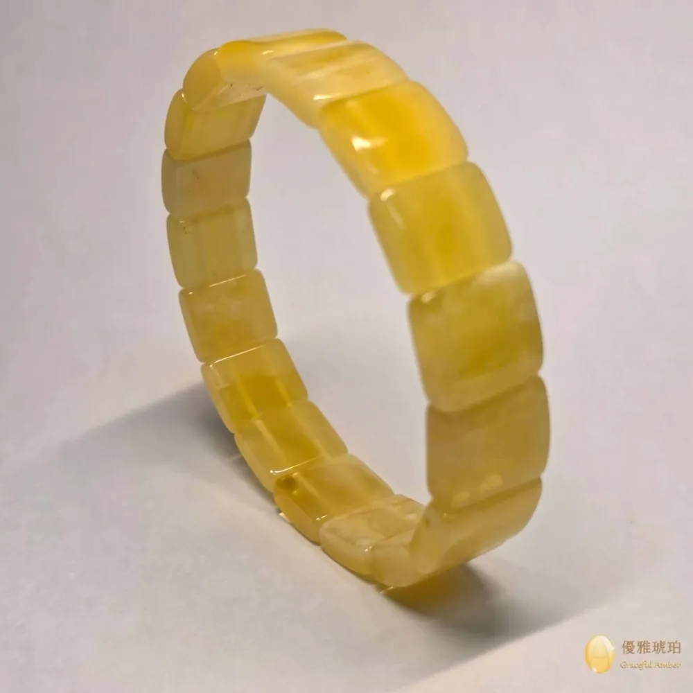 【優雅琥珀】來自波羅地海 方型蜜蠟與金絞蜜手排(含優美流紋 具鑑定證書)