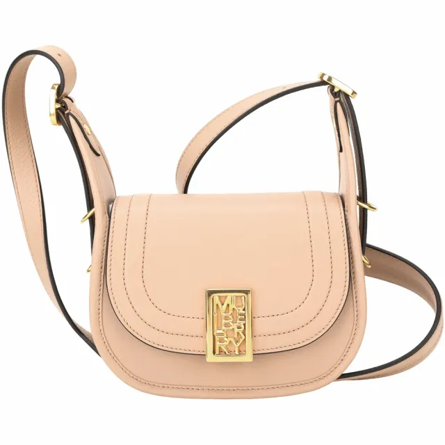 【MULBERRY】Sadie 金屬簍空字母牛皮斜背馬鞍包(裸粉色 英國精品)