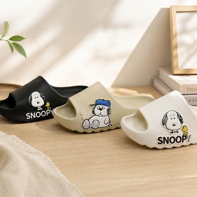 【SNOOPY 史努比】可愛貼布造型休閒拖鞋/室內拖鞋/室外拖鞋(男女適穿 防水 厚底)