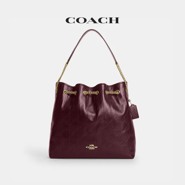 【COACH】蔻馳官方直營 EVELYN 絎縫細節大號單肩手袋 單肩包 肩背包-IM/深酒紅色(CCZ81)