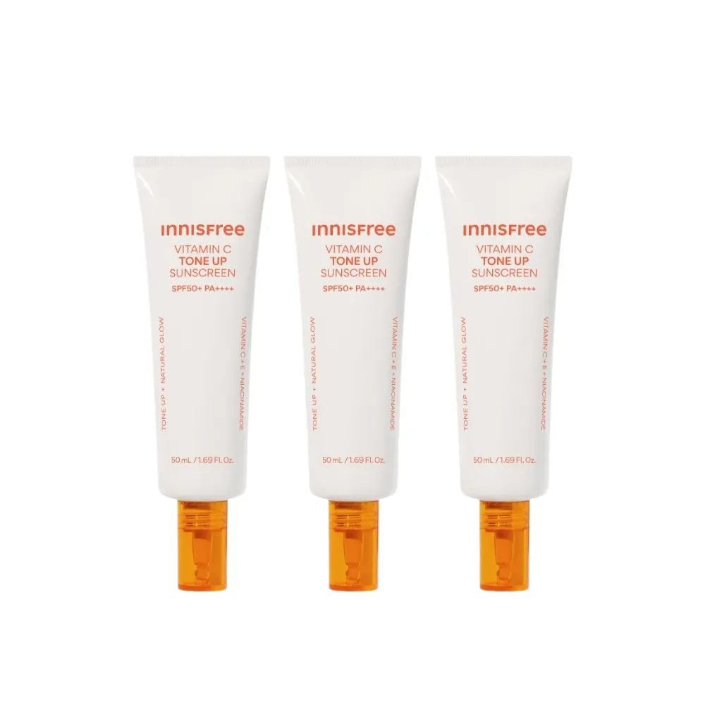 【innisfree】維他命C亮白潤色防曬霜 SPF50+ PA++++ 50ml(3入組/潤色提亮)