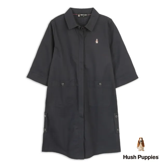 【Hush Puppies】女裝 洋裝 工裝口袋五分袖襯衫洋裝 (深灰 / 64215104)