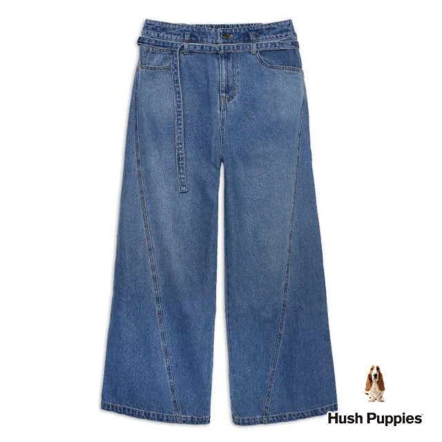 【Hush Puppies】女裝 長褲 休閒剪接寬版牛仔褲 (深藍 / 64221102)