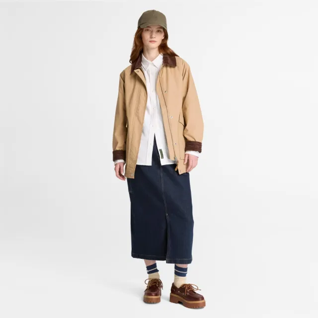 【Timberland】女款淺褐色防潑水保暖巴恩外套(0YHC0DF0)