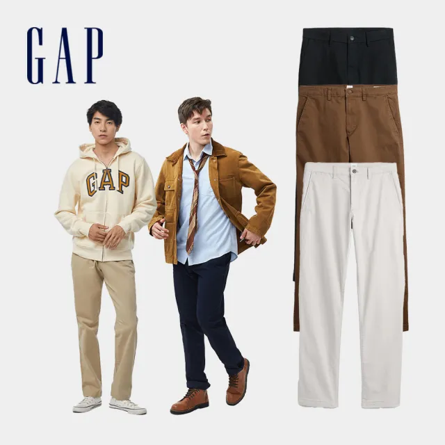 【GAP】男裝 棉質微彈直筒卡其褲-多色任選(500359)