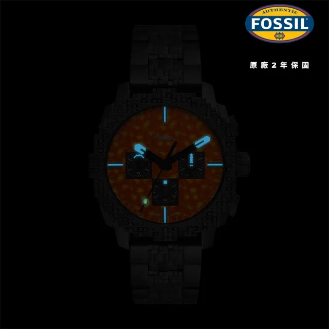 【FOSSIL】Minecraft 麥塊聯名 獄髓限量計時手錶 槍灰色不鏽鋼錶帶 44mm LE1251