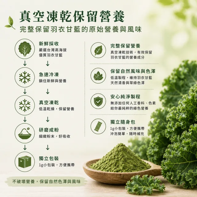 日森協同 頂級凍乾羽衣甘藍粉1gx15入+凍萃茶素1gx15入 每日綠意雙享組雙11
