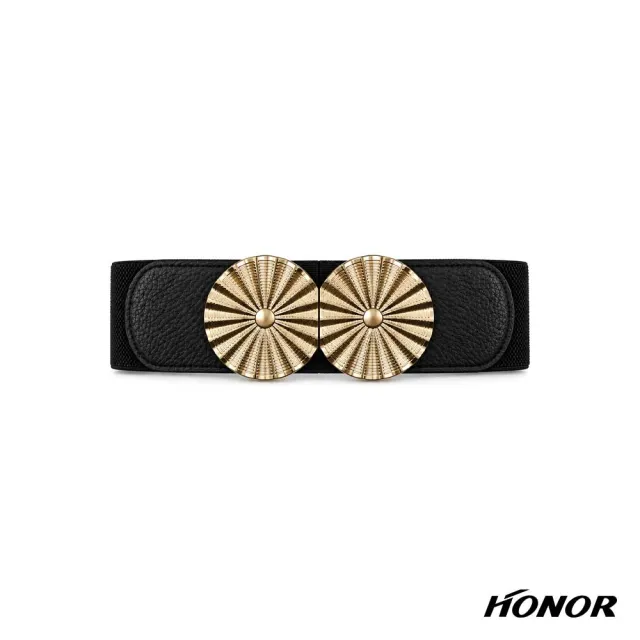 【HONOR 山形屋】金屬波浪雙圓造型釦腰封-黑/棕