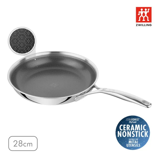 【ZWILLING 德國雙人】PEAK 不鏽鋼蜂巢陶瓷不沾平煎鍋28cm+Joy不鏽鋼單柄鍋16cm(德國雙人牌集團官方直營)
