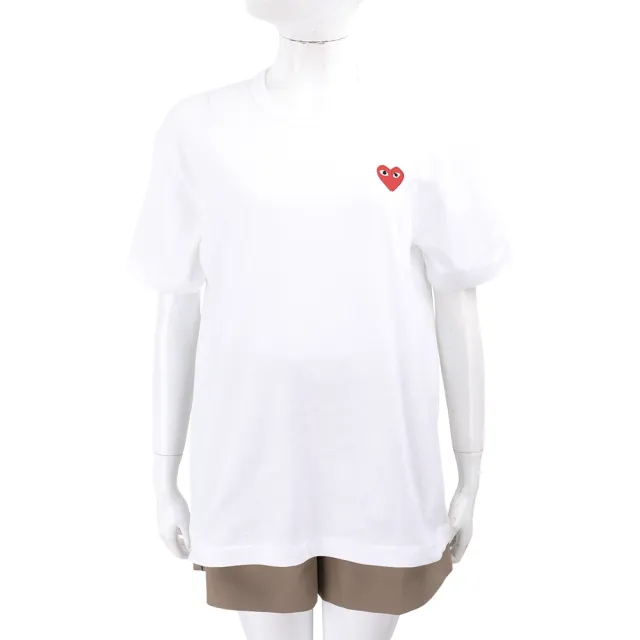 【川久保玲】COMME des GARCONS PLAY 紅愛心刺繡補丁白色短袖純棉T恤 精品TEE