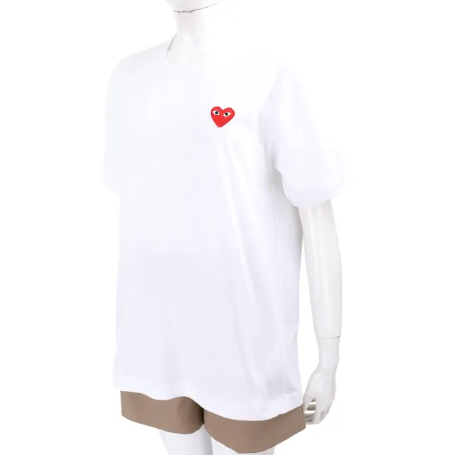 【川久保玲】COMME des GARCONS PLAY 紅愛心刺繡補丁白色短袖純棉T恤 精品TEE