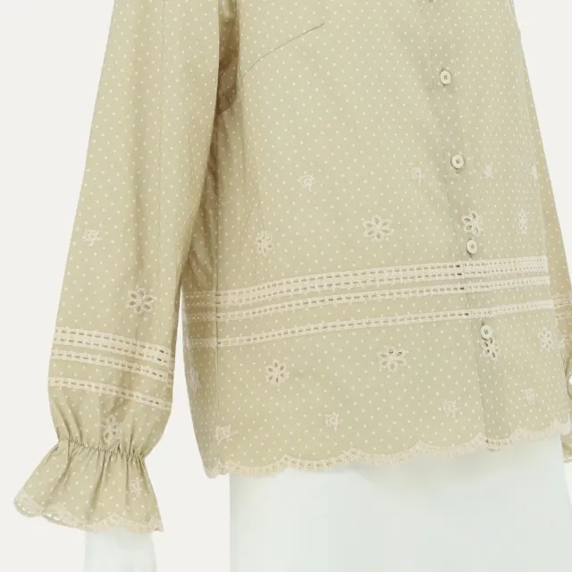 【ILEY 伊蕾】純棉蕾絲縷空刺繡襯衫(杏；M-XL；1263381513)