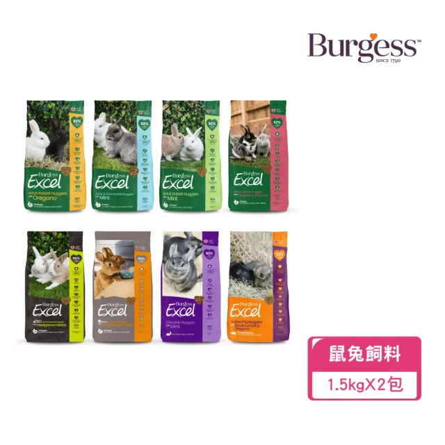 【Burgess 伯爵】鼠兔龍貓飼料1.5kg（2包）(成兔/幼兔/龍貓/天竺鼠)