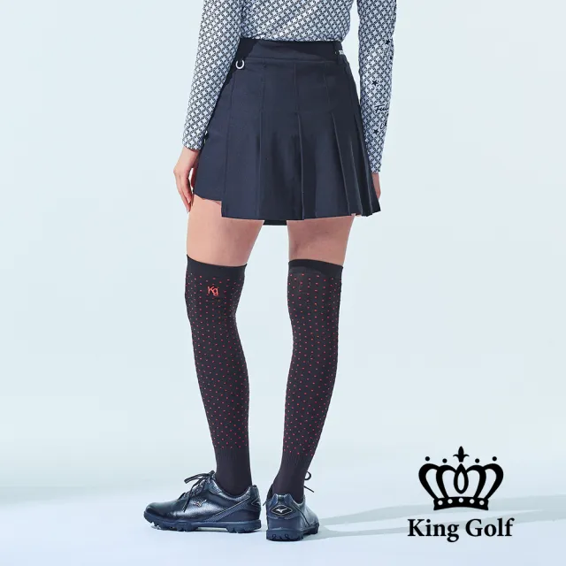 【KING GOLF】網路獨家單特-女款素色百摺不規則剪接高爾夫球運動短裙-黑色