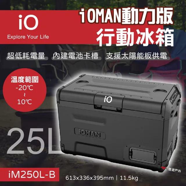 【iO】iOMAN動力版行動冰箱25L iO-iM250L-B 車用冰箱 高效保冷 太陽能充電 悠遊戶外