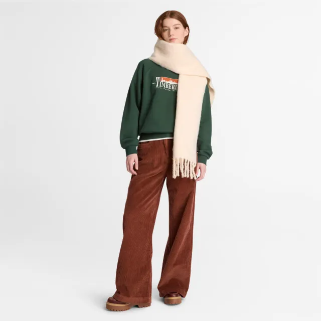 【Timberland】女款綠色刷毛圓領長袖上衣(0YH5D398)