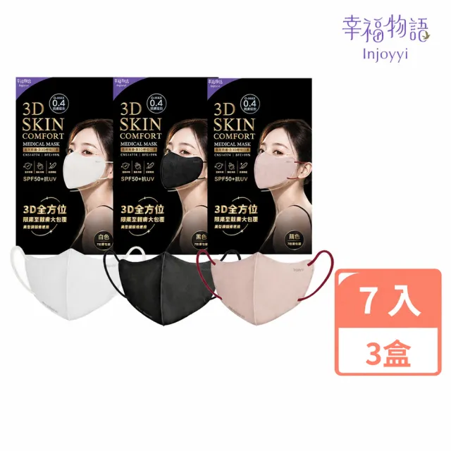 【Injoyyi 幸福物語】蠶絲護眼角 3D立體醫用口罩 7入/3盒組（3色可選 成人適用 單片包裝)