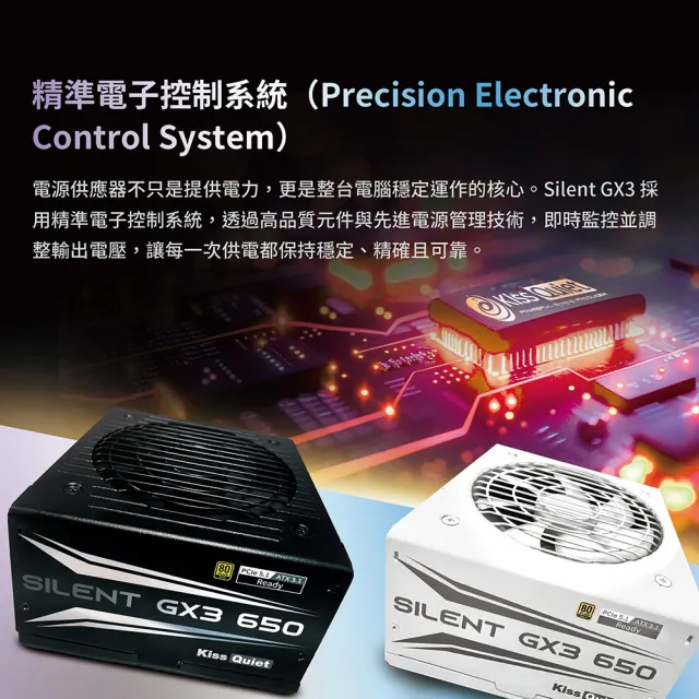 【KISS QUIET】凱斯克 Silent GX3 650W(純白色) 金牌 直出 電源供應器