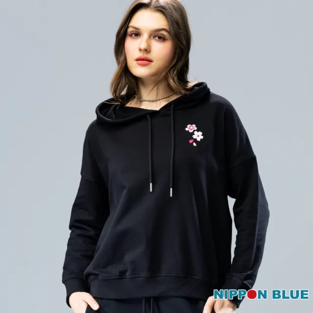 【BLUE WAY】女裝 網路獨家胖金魚戲扇刺繡連帽 長袖 上衣-日本藍