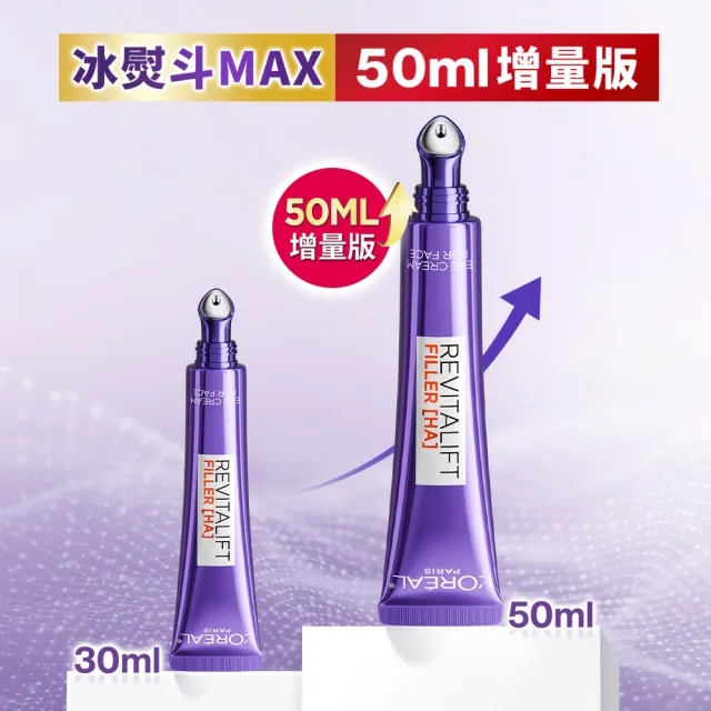 【L’OREAL Paris 巴黎萊雅】玻尿酸眼霜級撫紋精華霜3.0 按摩頭版 50ml (冰熨斗/加大版)