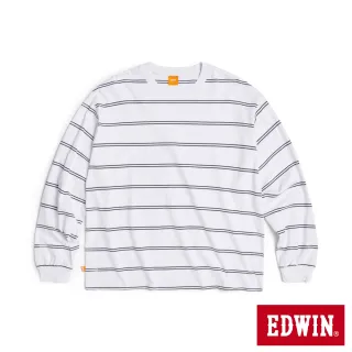 【EDWIN】男裝 條紋寬版長袖T恤(白色)