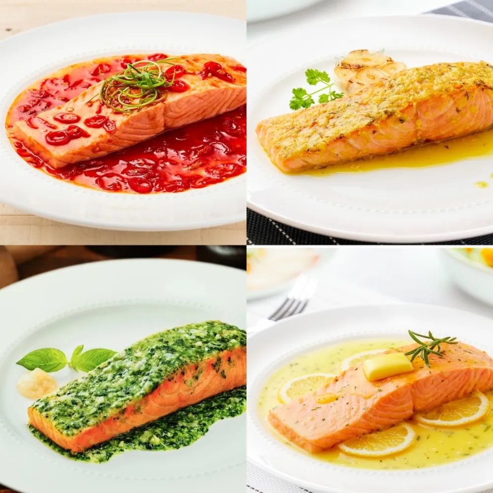 【美威鮭魚】輕鬆料理系列 任選二入組(法式香蒜+羅勒鹽麴+奶油檸檬+川香剁椒)