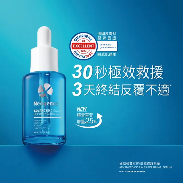 【Neogence 霓淨思】極效積雪草B5舒敏修護精華30ml 3入