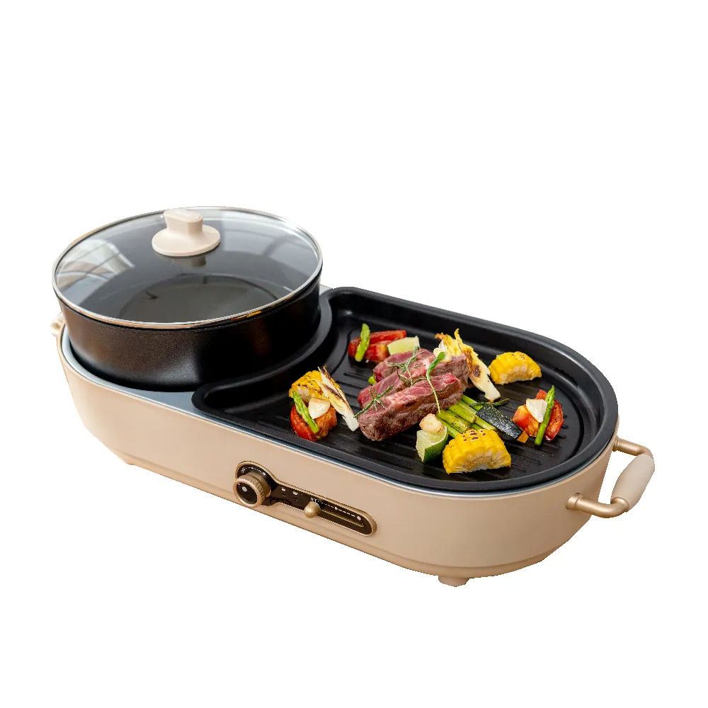 【KINYO】2.5L雙溫控火烤兩用爐 料理鍋 電火鍋 電烤盤(烤盤/火鍋兩用 福利品)