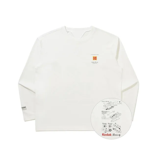 【KODAK Apparel】官方旗艦館 柯達 中性 長袖T恤 RACING 賽車系列 藍圖印花 WHITE 白色 / KB609008WHT