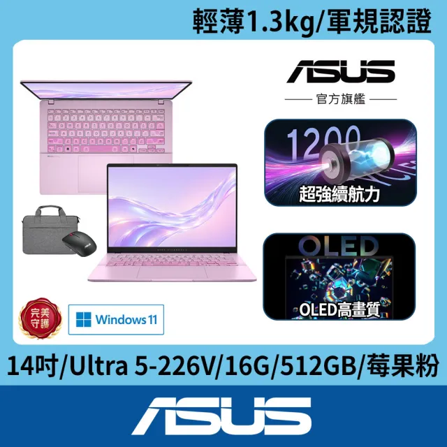 【ASUS 華碩】包鼠組★14吋Ultra5輕薄AI筆電(VivoBook S S5406SAL/Ultra 5-226V/16G/512G/W11/OLED/莓果粉)