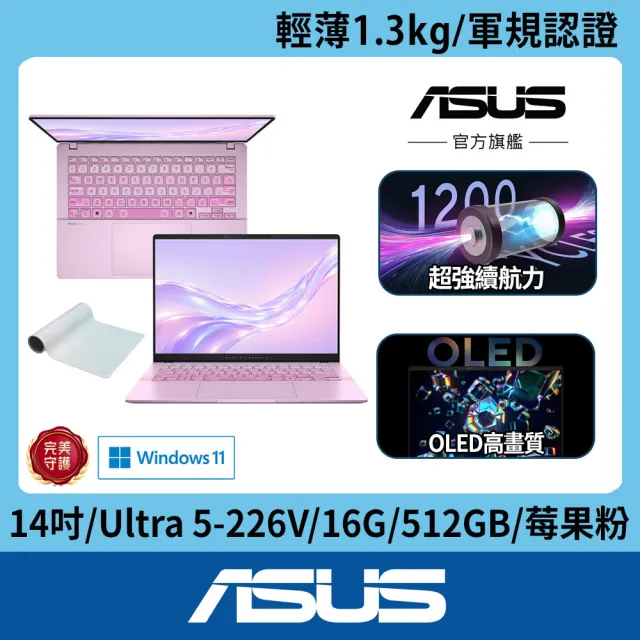 【ASUS 華碩】炫彩滑鼠墊組★14吋Ultra 5輕薄AI筆電(VivoBook S S5406SAL/Ultra 5-226V/16G/512G/莓果粉)