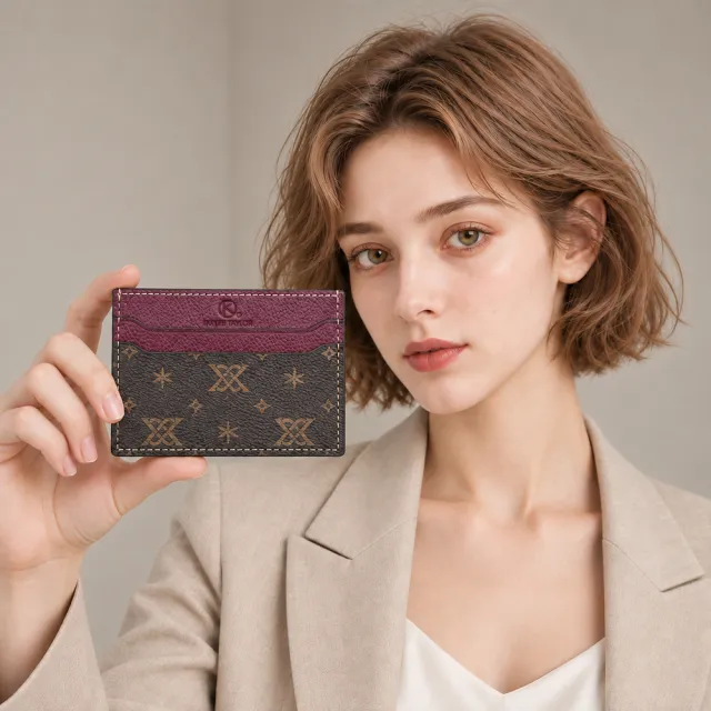 【KAYLEE TAYLOR】雙11 老花卡夾 精品錢包 證件夾 老花短夾 卡包 最佳禮物 超薄卡夾 薄錢包 棗紅色卡夾 卡 