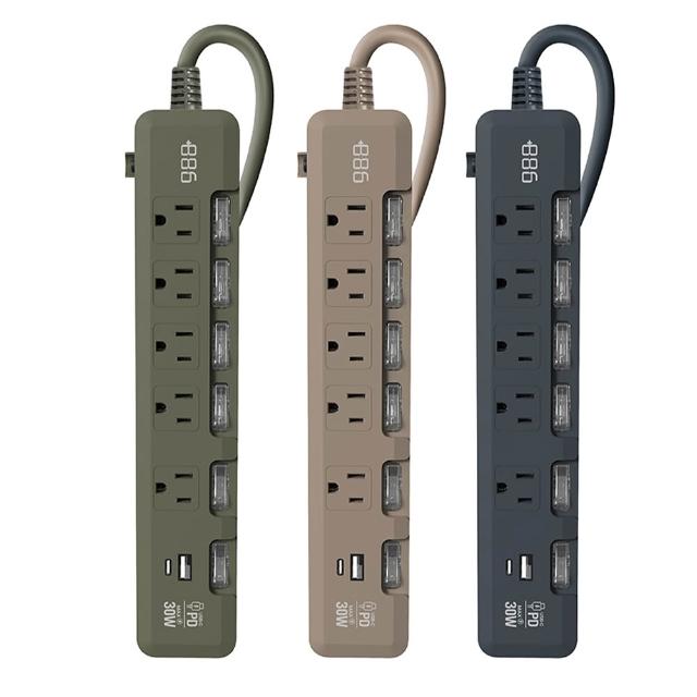 【+886】極野家 6開5插USB+Type C PD 30W 快充延長線