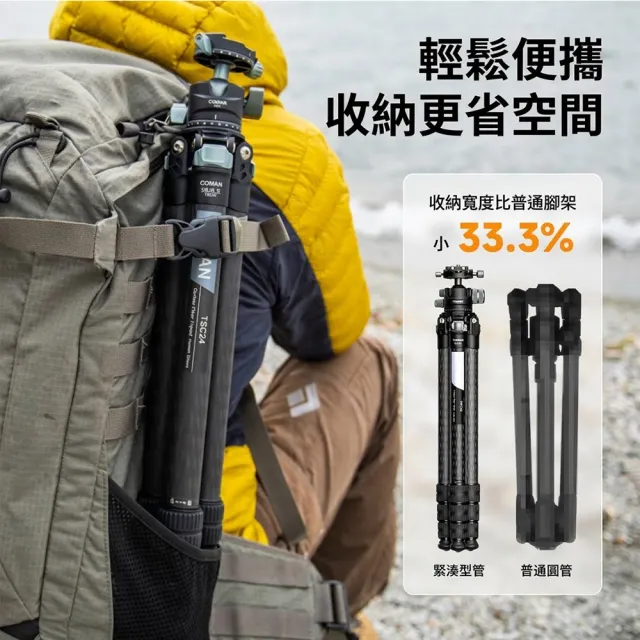 【COMAN】TSC24A30 輕騎兵 2號 碳纖維三腳架+A30球形雲台套裝 附碳纖維中軸/快拆板/腳架袋 (公司貨)