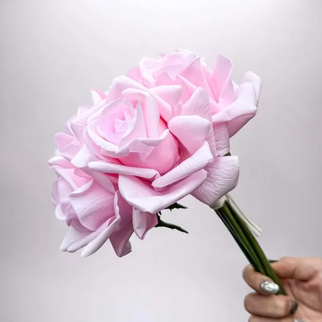 【Floral M】手感保濕安娜玫瑰公主粉仿真花材（5入組）(人造花/仿真花/假花/花藝DIY/裝飾花材)