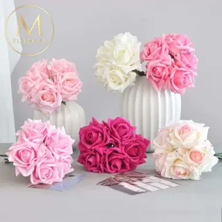 【Floral M】手感保濕安娜玫瑰優雅白仿真花材（5入組）(人造花/仿真花/假花/花藝DIY/裝飾花材)