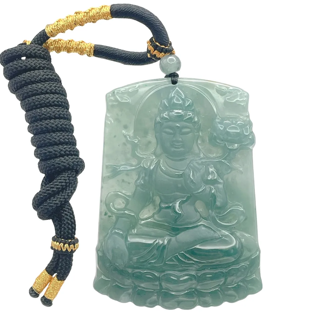 琪臻珠寶】天然A貨翡翠糯冰種藍水大勢至觀音吊墜(自在觀音菩薩_屬馬