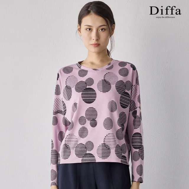 【Diffa】波點印花落肩針織衫-女