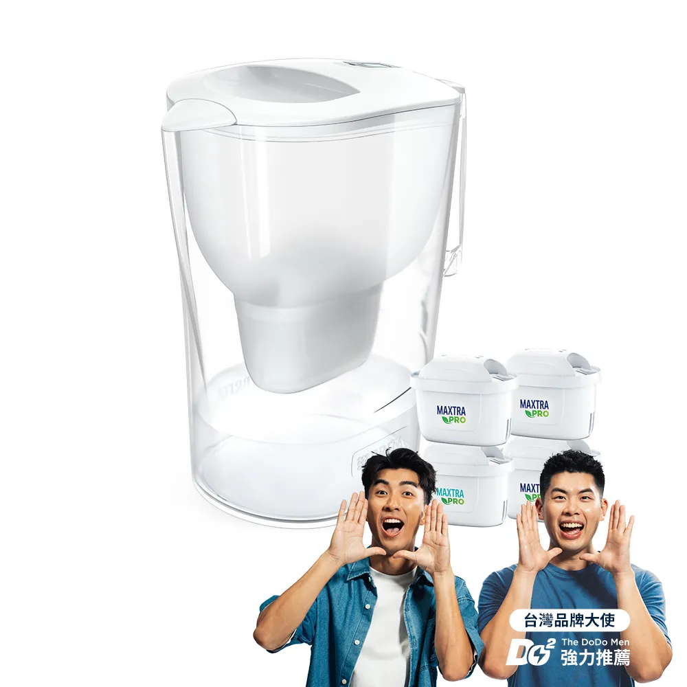 【BRITA】愛奴娜Aluna XL濾水壺+3入去水垢濾芯(共1壺4芯)