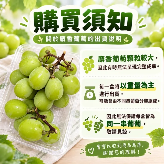 【WANG 蔬果】日本長野/山梨縣溫室麝香葡萄10串x1箱(350g/串_原裝箱)