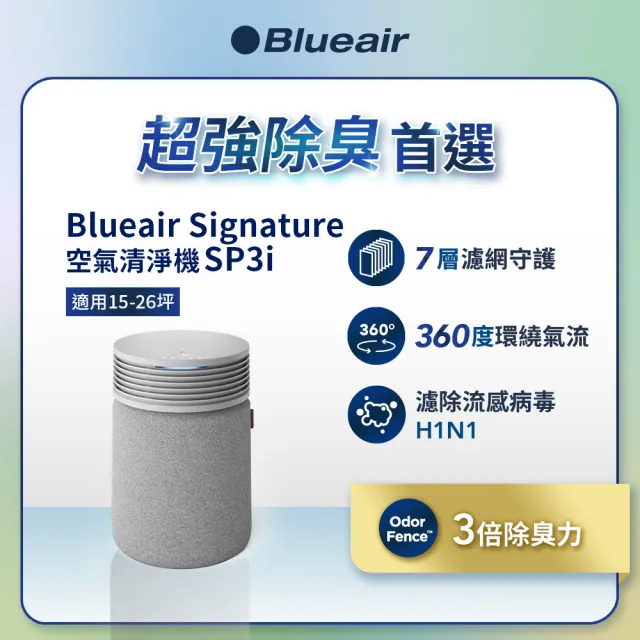 【Blueair】Blue Signature空氣清淨機SP3i-晨曙灰M+替換濾網(適用15-26坪/WiFi智能APP操控)