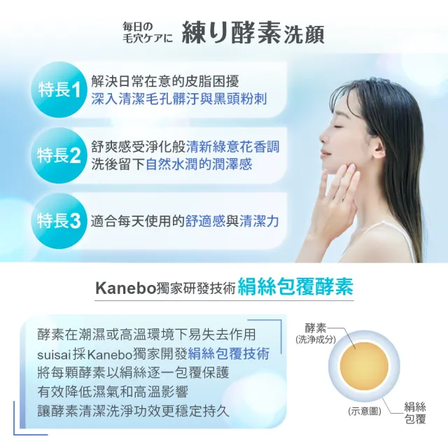 【Kanebo 佳麗寶】suisai 淨透亮采洗顏膏3入膏酵組(加贈碳酸泡泡洗顏)
