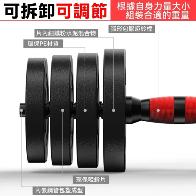 【happiness 幸福來】40kg可調式啞鈴+可變槓鈴套裝 重量訓練 啞鈴 槓鈴 重量訓練 肌肉鍛鍊 防滑啞鈴