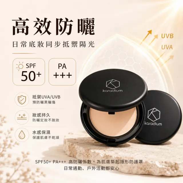 【Karadium】韓國原裝SPF50+PA+++蝸牛修護防曬霜 +膠原蛋白smart防曬粉餅 防曬隔離必Buy組