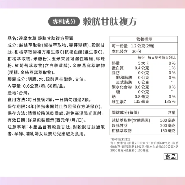 【達摩本草】日本專利穀胱甘肽複方 1入組(60顆/盒)